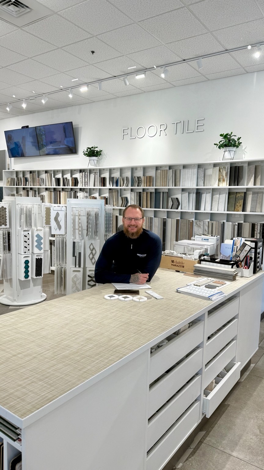 Richard Ostheimer in a tile showroom
