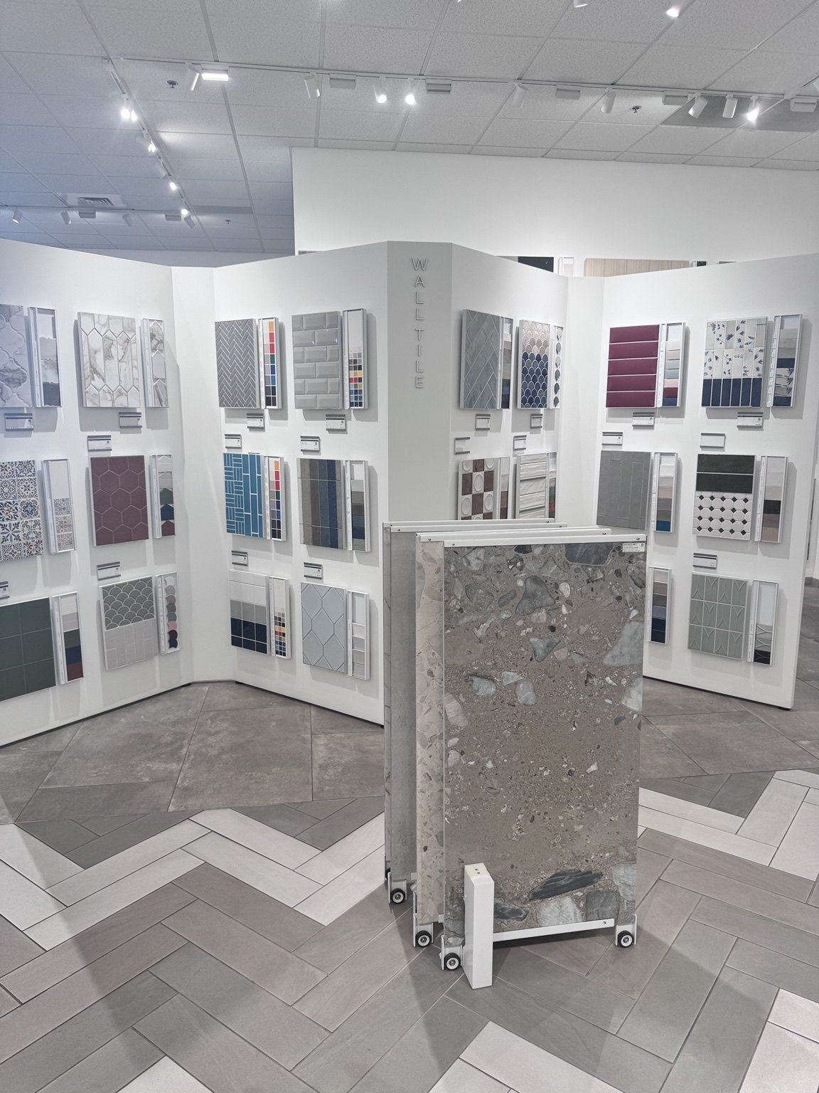 Wall tile displays in the showroom